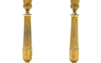 A Pair of Empire Style Gilt Bronze Candlesticks
