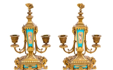 A Pair of French Porcelain Mounted Gilt Bronze