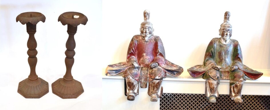 A Pair of Japanese Wooden Figures of Zuishin, 18th century Edo period and A Pair of 19th...