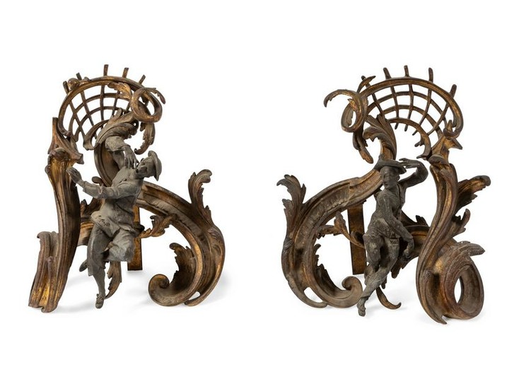 A Pair of Louis XV Style Gilt and Patinated Bronze
