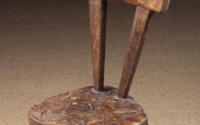 A Primitive French Rustic Chair. The back with cross rail nailed to two splayed uprights tapering do