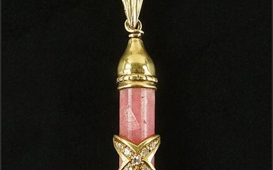 A Rhodochrosite and Diamond Pendant.