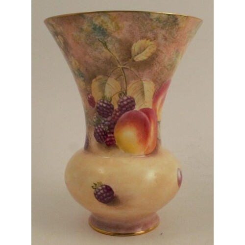A Royal Worcester inverted trumpet shaped vase, decorated al...