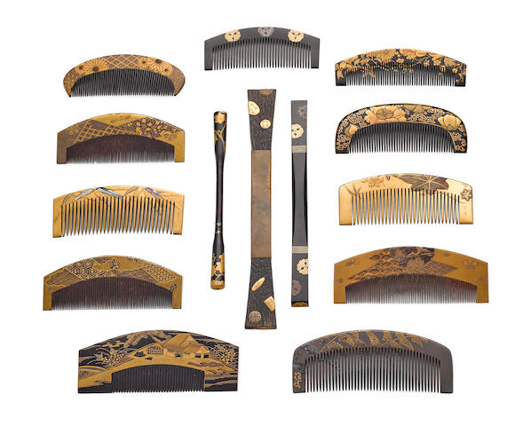 A SET OF LACQUERED COMBS AND HAIRPINS