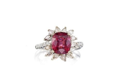 A Spinel, Coloured Diamond and Diamond Ring