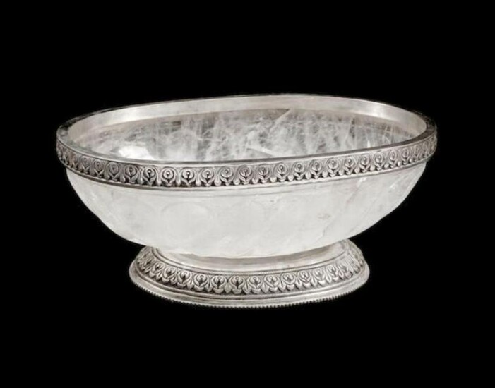 A Sterling Silver Mounted Rock Crystal Oval Footed Bowl
