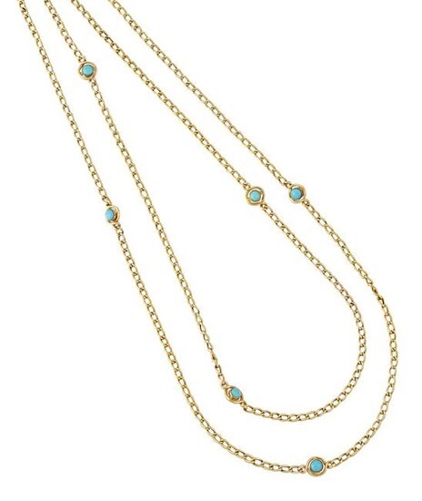 A TURQUOISE CHAIN NECKLACE, a rope-length