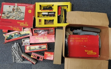 A Tri-ang 00 gauge model railway set and accessories.