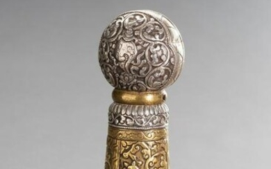 A VERY LARGE SILVER AND BRASS REPOUSSE SEAL