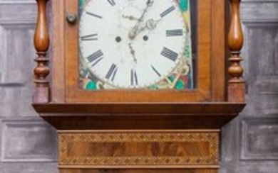 A VICTORIAN OAK AND PARQUETRY LONGCASE CLOCK