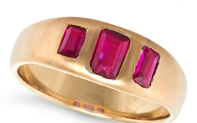 A VINTAGE RUBY GYPSY RING in yellow gold, set with ...