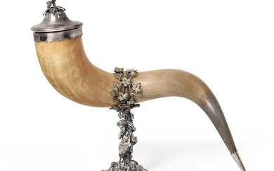 A Victorian Silver Plate Mounted Horn Cup and Cover The Cover With Maker's Mark CRG, Late 19th Century