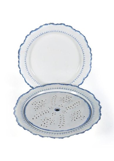 A Wedgwood 'Queen's Ware' round serving dish and pierced drainer