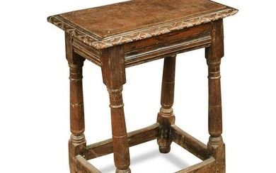 A carved oak joint stool, 17th century and later