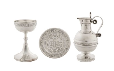 A cased Victorian sterling silver travelling communion set, London 1895/96 by George Maudsley Jackson