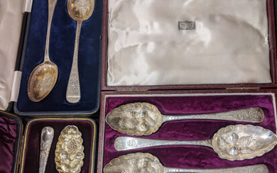 A cased set of four Georgian silver berry spoons,...