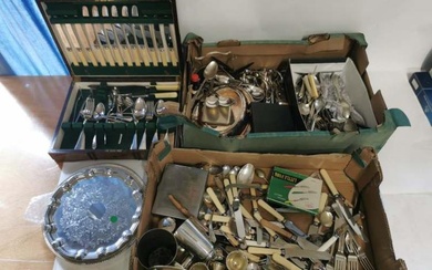 A collection of miscellaneous silver plated cutlery and silver plated...