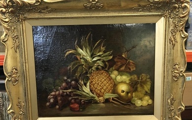 A gilt framed oil painting on canvas still life study with a...