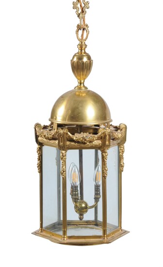 A gilt metal six glass hall lantern in the late 18th century French style