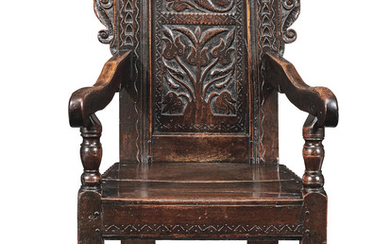 A good Charles II joined oak panel-back open armchair, Yorkshire, circa 1670