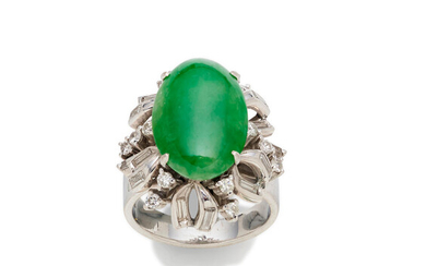 A jadeite and diamond earring and ring suite