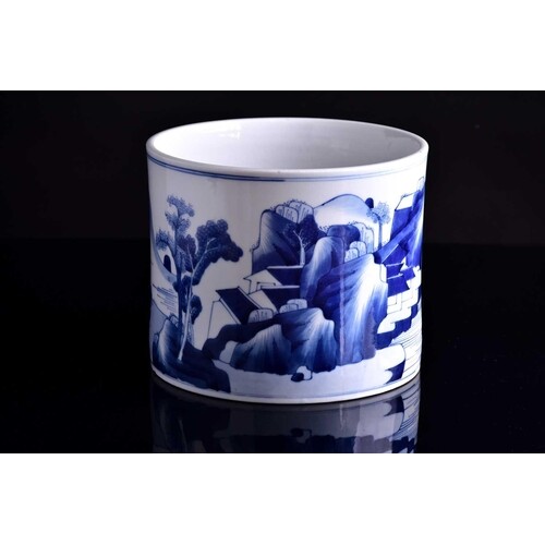 A large Chinese blue & white Kangxi style bitong, of cylindr...