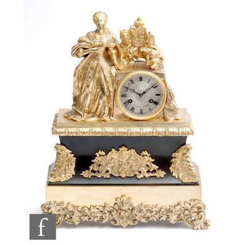 A late 19th Century French ormolu figural mantel clock, deta...