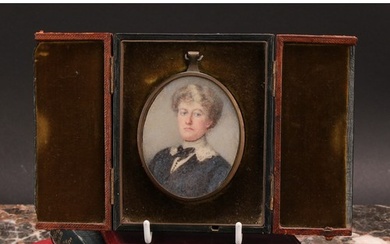 A late 19th century oval portrait miniature on ivory, lady w...