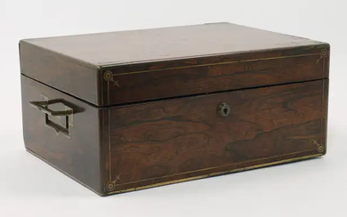 A late Georgian brass-inlaid rosewood rectangular work box, 19th century, with inset...