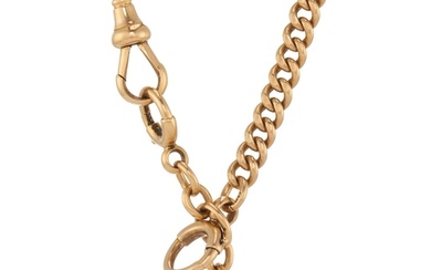 A late Victorian 18ct gold Albert chain, with T-bar and lobs...