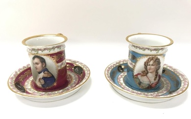 A limoges porcelain cabinet cup and saucers set featuring Jo...