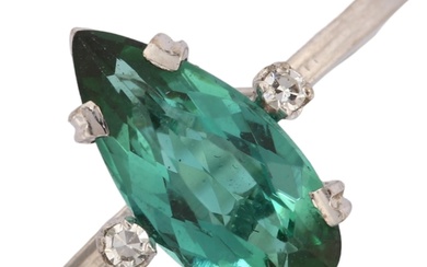 A modern 18ct white gold green tourmaline and diamond ring, ...
