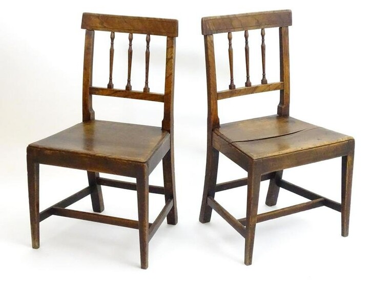 A pair of 18thC side chairs with figured top rails with