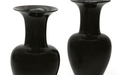 A pair of Chinese black porcelain baluster vases