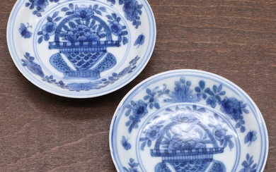 A pair of Chinese blue and white saucers