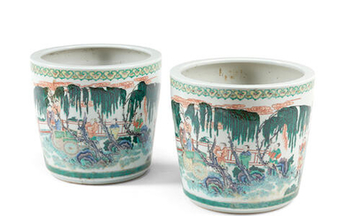 A pair of Chinese famille verte porcelain jardinieres