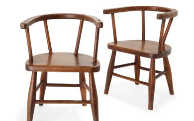 A pair of English ash and elm child's Windsor chairs, 19th century,...