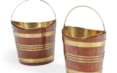 A pair of George III brass mahogany oyster pails