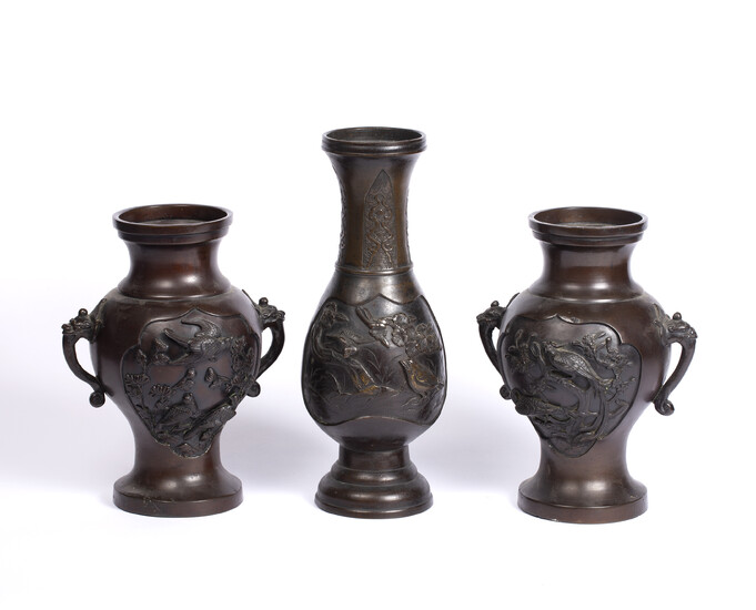 A pair of Japanese bronze baluster vases