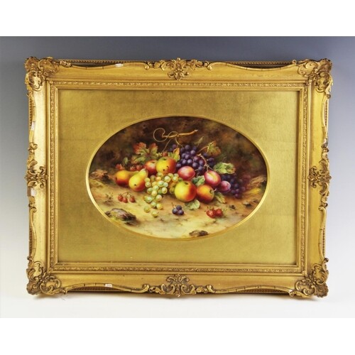 A pair of Royal Worcester porcelain plaques, hand painted by...
