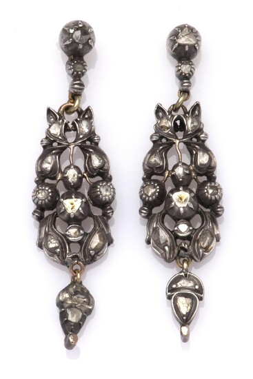 A pair of antique 14k gold and silver diamond earrings