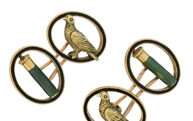 A pair of early 20th century 18ct gold French enamel cufflinks