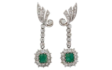 A pair of emerald and diamond earrings