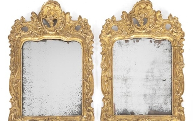 SOLD. A pair of small giltwood and gilt gesso Rococo style mirrors. Last half of the 19th century. H. 49 cm. W. 31 cm. (2). – Bruun Rasmussen Auctioneers of Fine Art