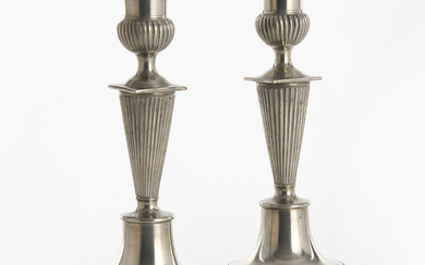 A pair of tin candlesticks, F. Santesson, Stockholm, 1882, late Gustavian model.