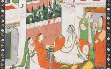 A princess and her attendants on a palace terrace Kangra,...