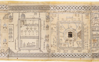 A printed Hajj certificate depicting the Holy Places, Turkey, Ottoman, 19th century