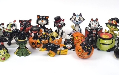 A quantity of Lorna Bailey pottery cats, 20th century and later, comprising various festive cats with Halloween theme, to include a 'Dracula' cat and 'Devil' cat, artist signature to bases, tallest 17cm high (19)