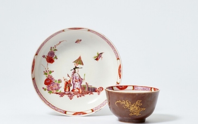 A rare Meissen porcelain tea bowl and saucer with Stadler Chinoiseries
