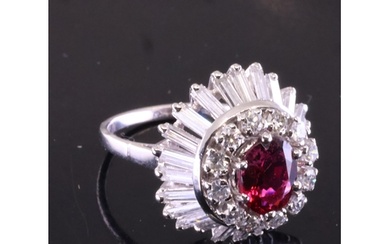 A ruby and diamond cocktail cluster ring, finger size N